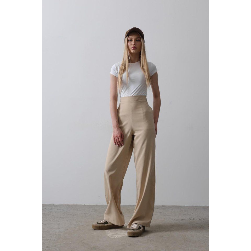 Beli Yarım Lastikli Palazzo Pantolon - Camel
