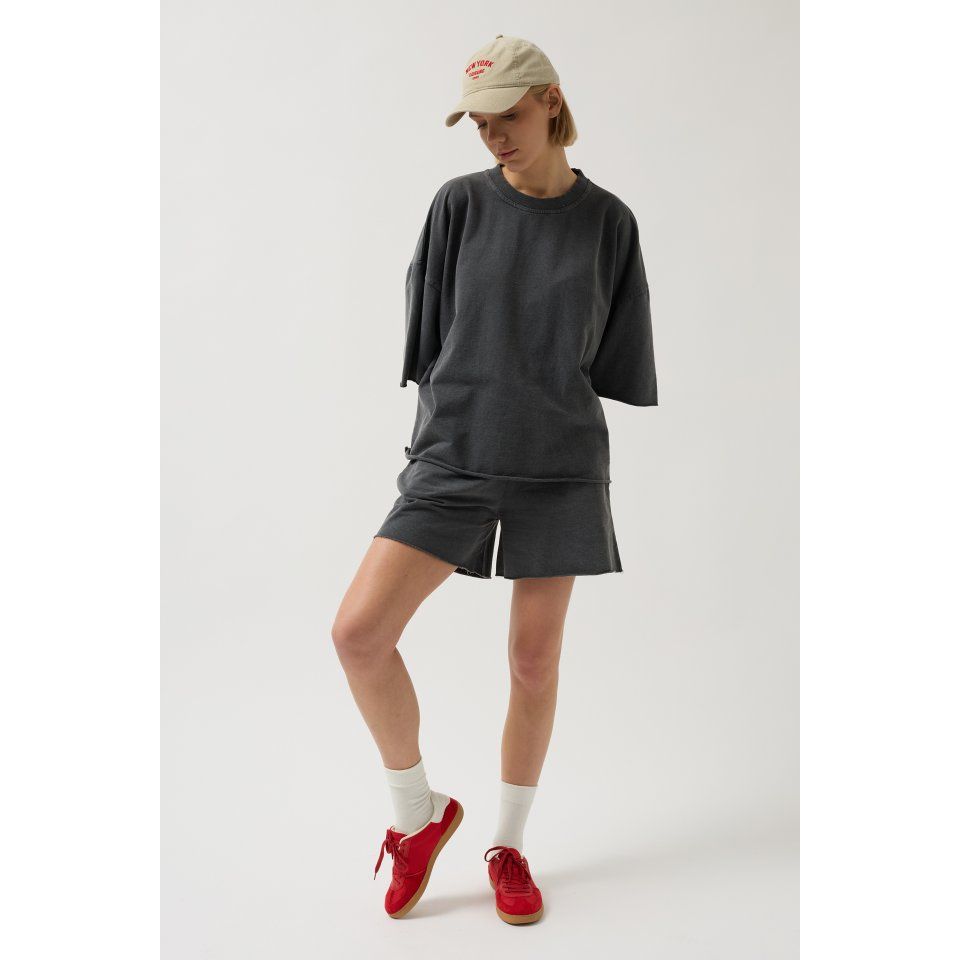 Oversize Lazer Kesim Bisiklet Yaka T-Shirt