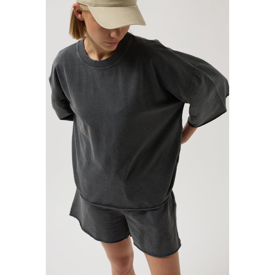 Oversize Lazer Kesim Bisiklet Yaka T-Shirt