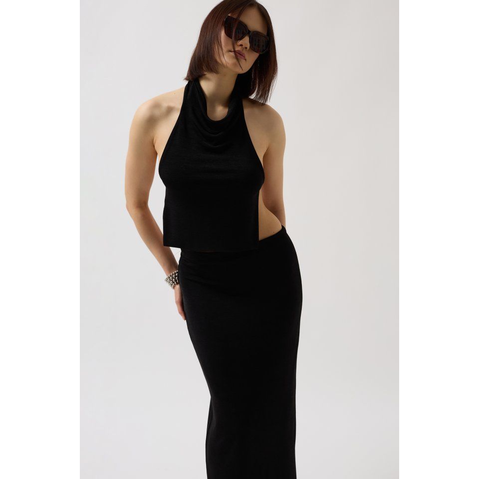 Parlak Kumaş Maxi Etek