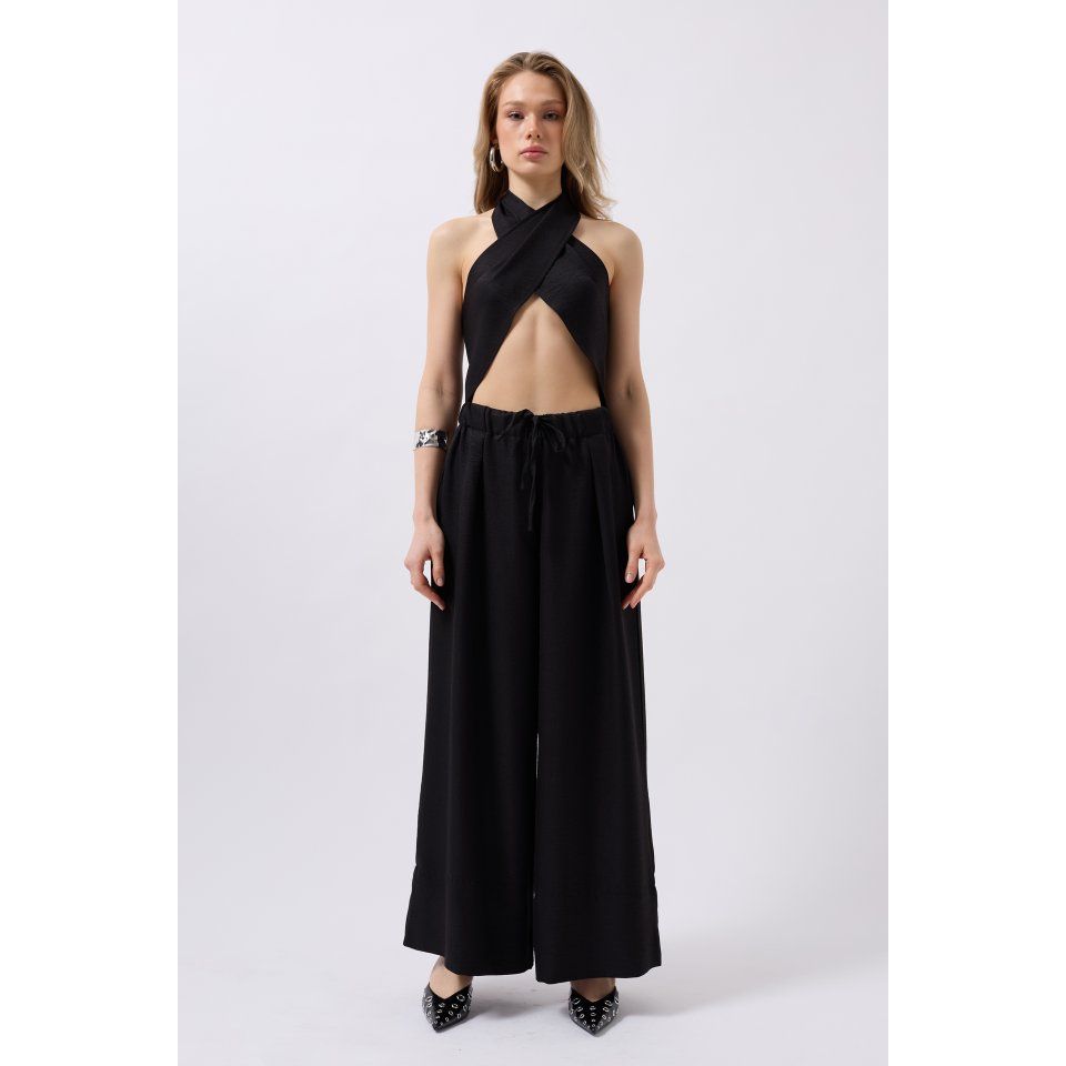 Düşük Bel Oversize Keten Pantolon