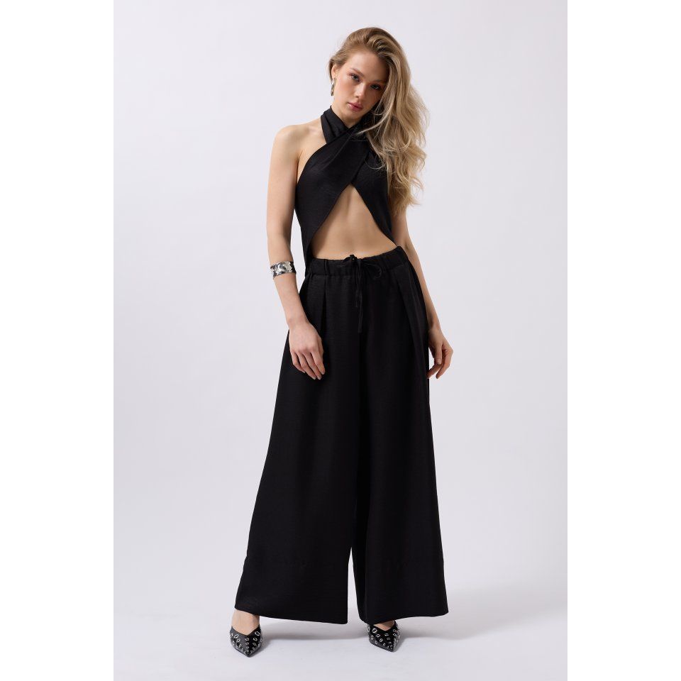 Düşük Bel Oversize Keten Pantolon