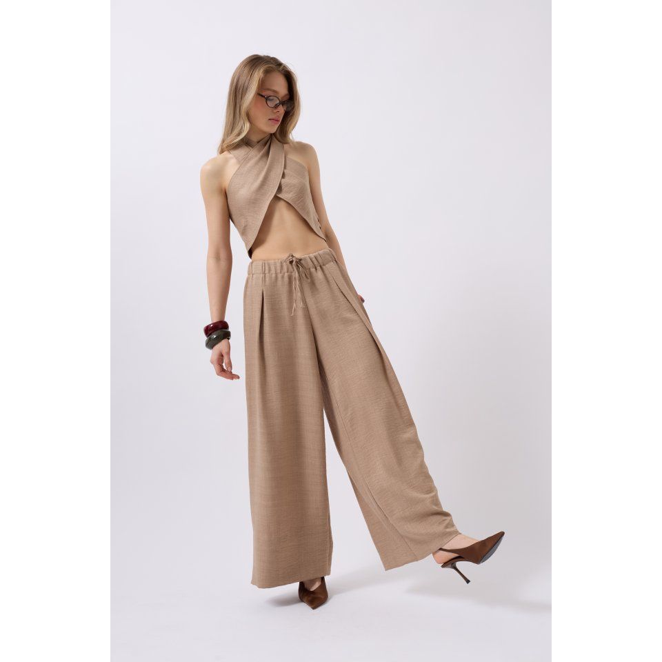 Düşük Bel Oversize Keten Pantolon