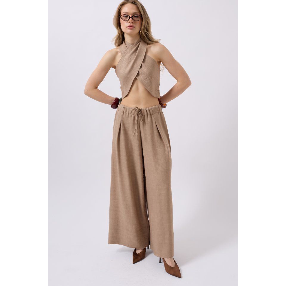 Düşük Bel Oversize Keten Pantolon