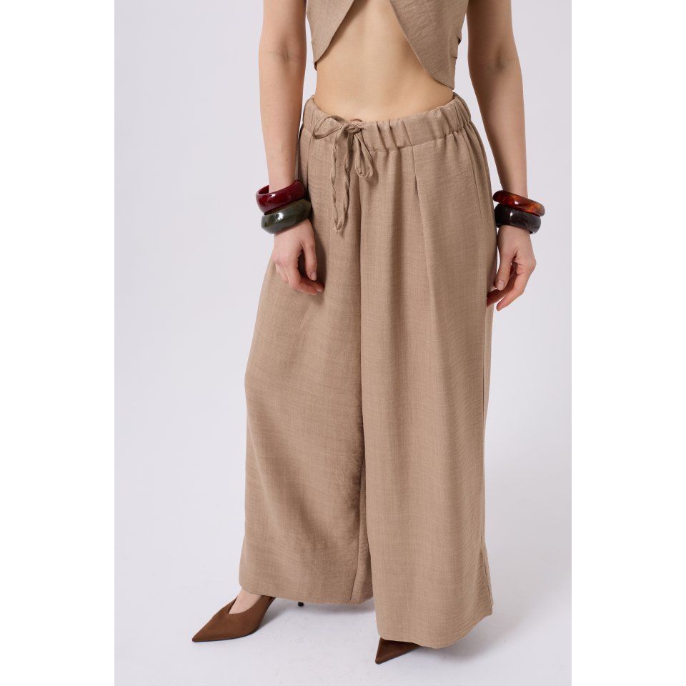 Düşük Bel Oversize Keten Pantolon