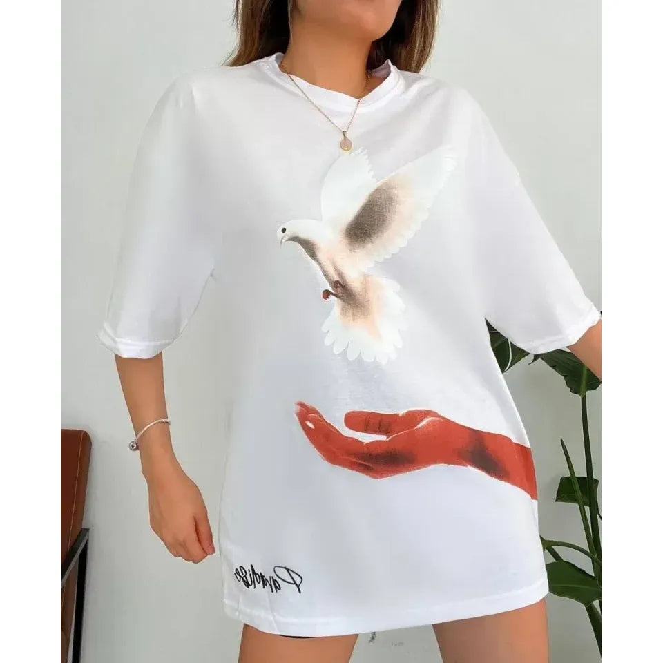 Dijital Baskılı T-Shirt - Beyaz