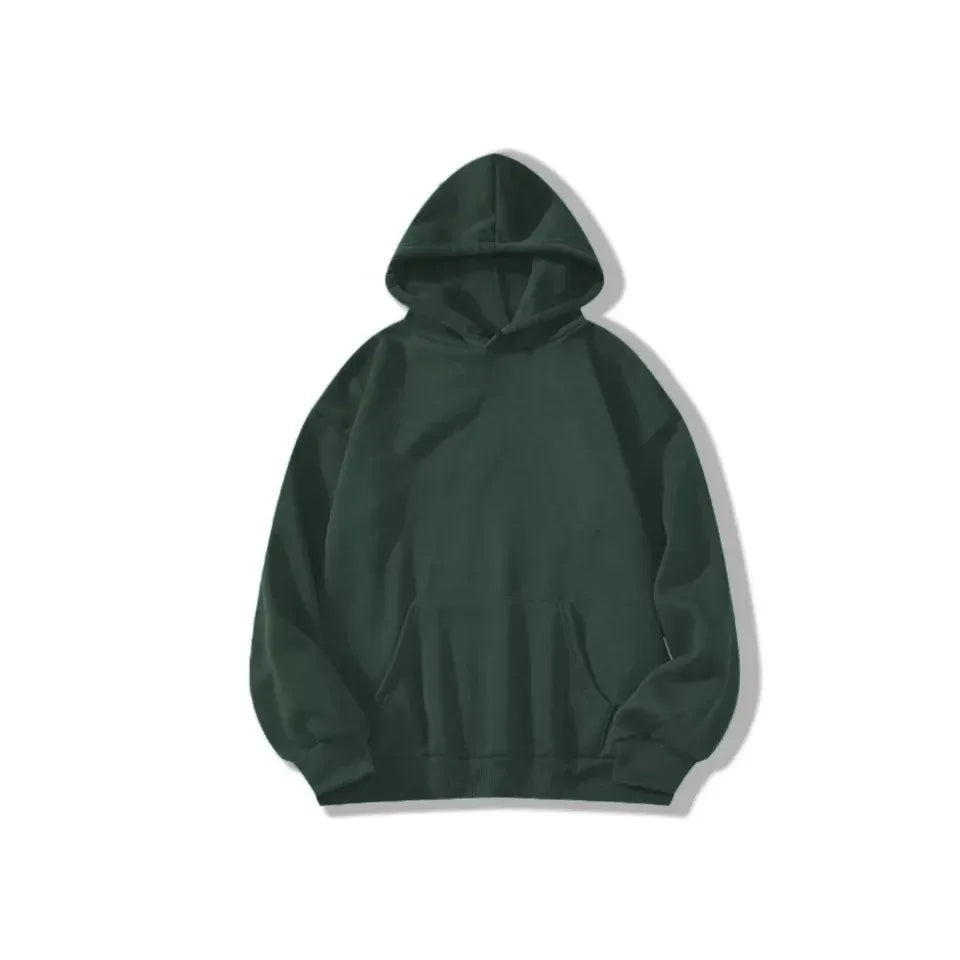 Erkek Düz Kapüşonlu Sweat - Koyu Yeşil