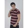 Erkek Yakalı Slim Fit Dokuma Çizgili T-Shirt - Bordo
