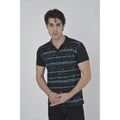 Erkek Yakalı Slim Fit Pike Çizgili T-Shirt - Siyah