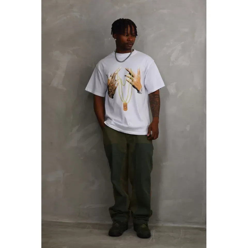 Unisex Baskılı Oversize T-Shirt - Beyaz