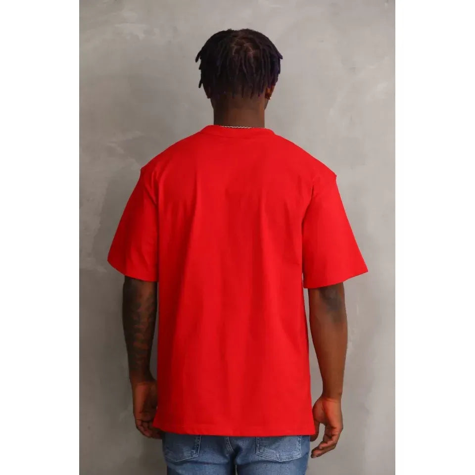 Unisex Baskılı Oversize T-Shirt - Kırmızı