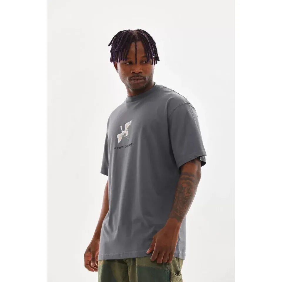 Unisex Baskılı Oversize T-Shirt - Füme