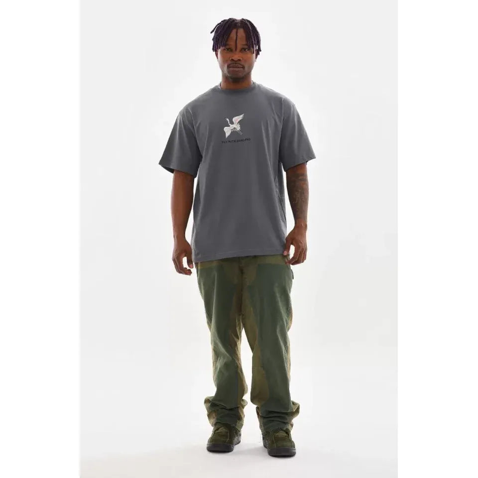 Unisex Baskılı Oversize T-Shirt - Füme
