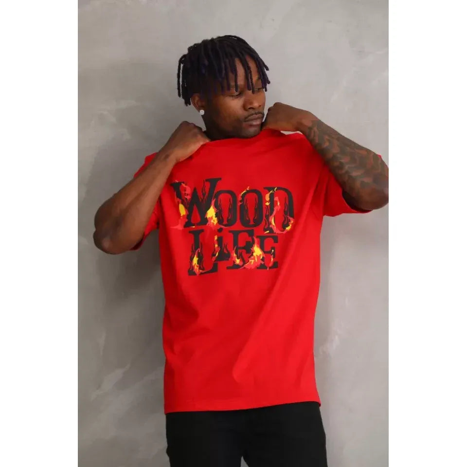 Unisex Baskılı Oversize T-Shirt - Kırmızı