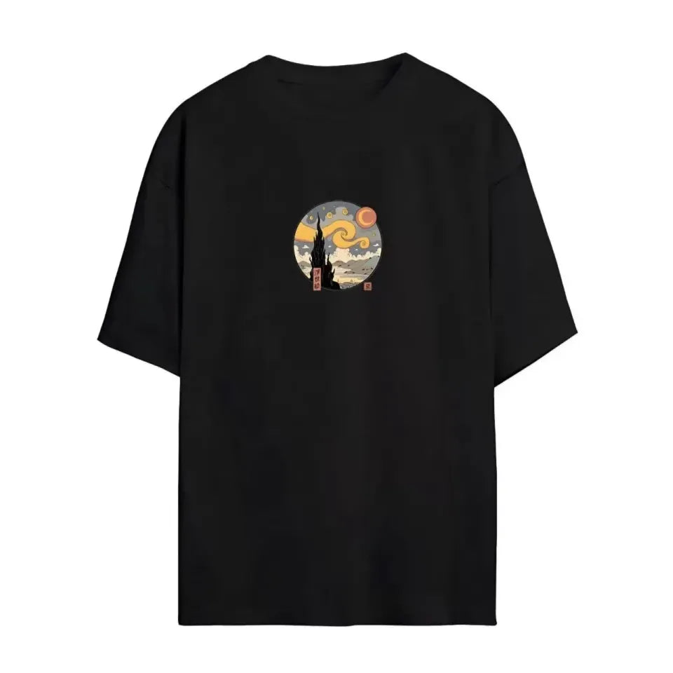 Unisex Baskılı Oversize T-Shirt - Siyah