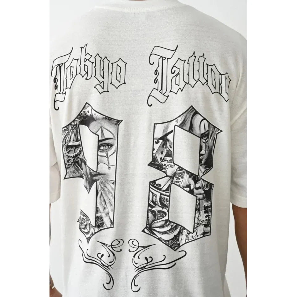 Unisex Baskılı Oversize T-Shirt - Beyaz