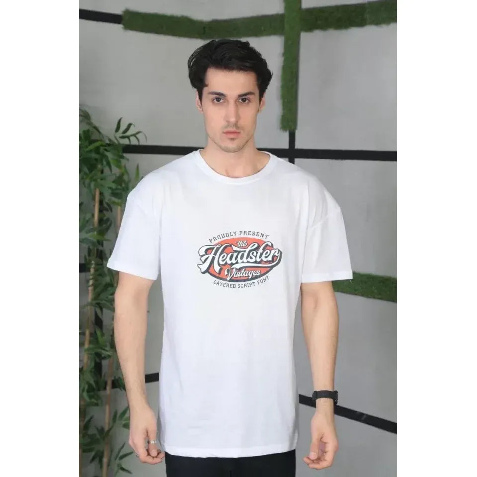 Unisex Baskılı Oversize T-Shirt - Beyaz