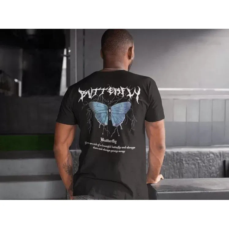 Erkek Bisiklet Yaka Baskılı Oversize T-Shirt - Siyah