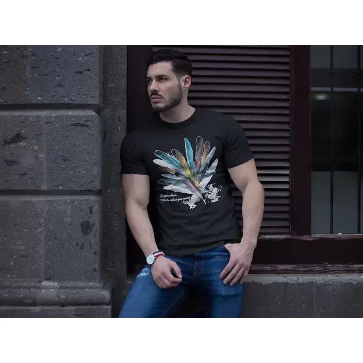 Unisex Bisiklet Yaka Baskılı Oversize T-Shirt - Siyah