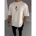 Unisex Bisiklet Yaka Baskılı Oversize T-Shirt - Beyaz