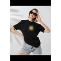 Unisex Bisiklet Yaka Baskılı T-Shirt - Siyah