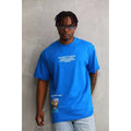 Unisex Bisiklet Yaka Baskılı Oversize T-Shirt - Mavi