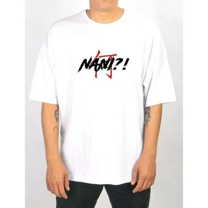 Unisex Bisiklet Yaka Baskılı Oversize T-Shirt - Beyaz