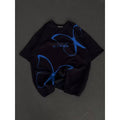 Unisex Bisiklet Yaka Baskılı Oversize T-Shirt - Siyah