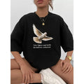 Unisex Bisiklet Yaka Baskılı Oversize T-Shirt - Siyah