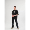 Unisex Bisiklet Yaka Baskılı Oversize T-Shirt - Siyah