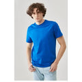 Unisex Düz Biskilet Yaka Oversize T-shirt - Mavi