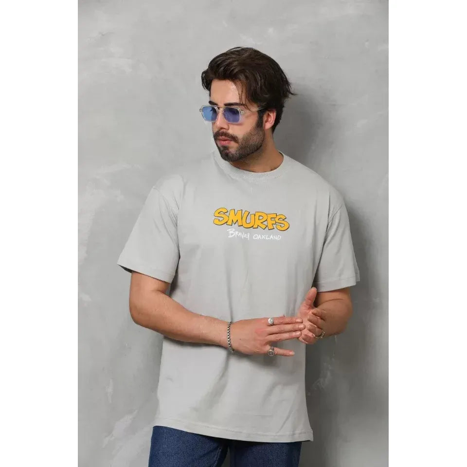 Unisex Basic Bisiklet Yaka Oversize T-Shirt - Gri