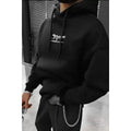 Erkek Baskılı Kapüşonlu Ve Kordon İpli Sweat - Siyah