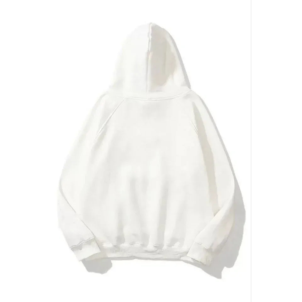 3 İplik Pamuklu Unisex Kapşonlu Sweetshirt - Beyaz