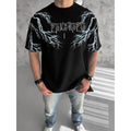 Unisex Bisiklet Yaka Baskılı Oversize T-Shirt - Siyah
