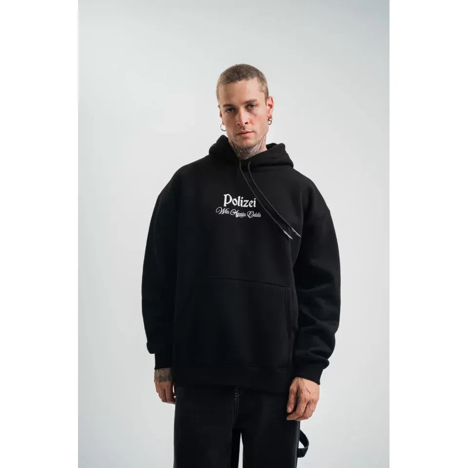 POLIZEI Premium Kalite Kapşonlu Dijital Patchli SweatShirt - Siyah