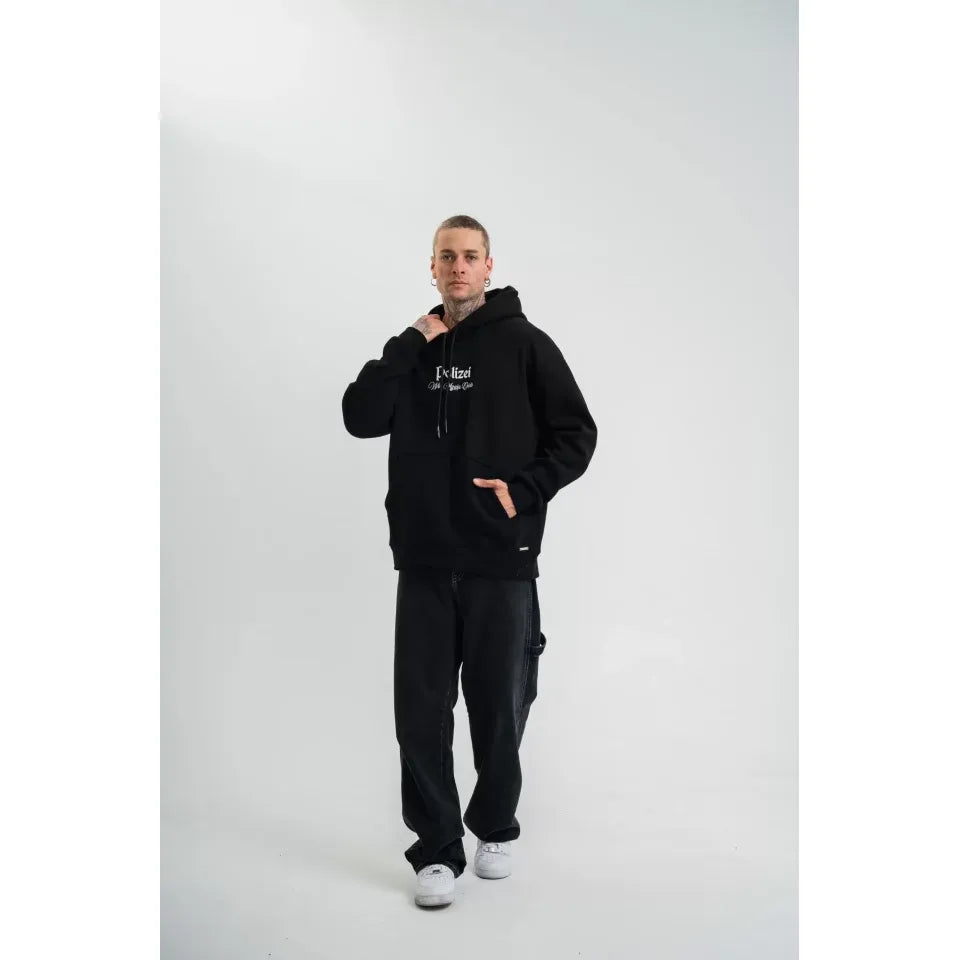 POLIZEI Premium Kalite Kapşonlu Dijital Patchli SweatShirt - Siyah