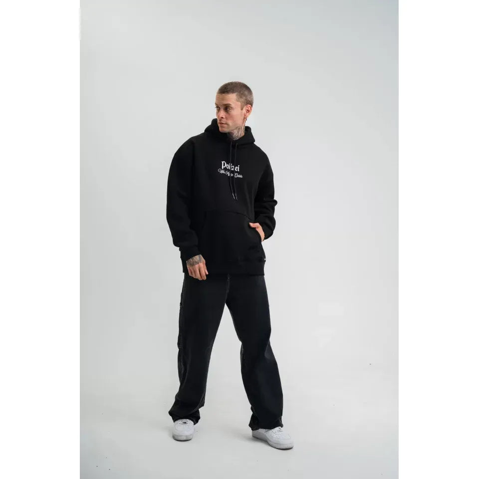 POLIZEI Premium Kalite Kapşonlu Dijital Patchli SweatShirt - Siyah