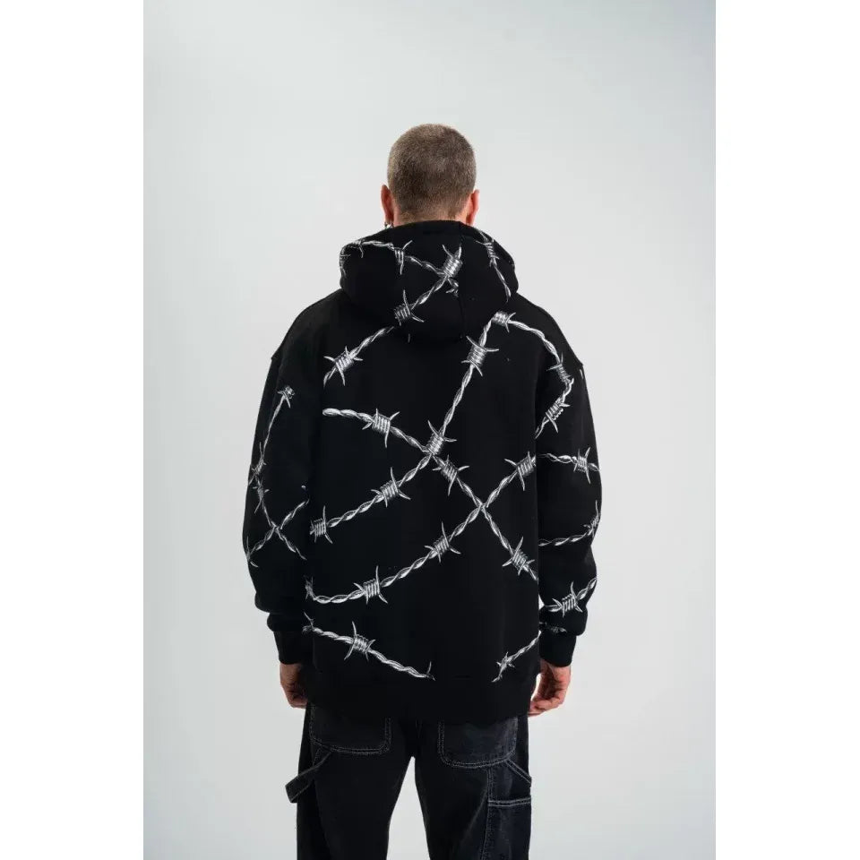 POLIZEI Premium Kalite Kapşonlu Varak Ve Pano Baskılı SweatShirt - Siyah