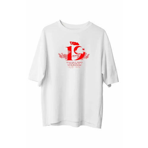 19 Mayıs Unisex Baskılı T-shirt - Beyaz