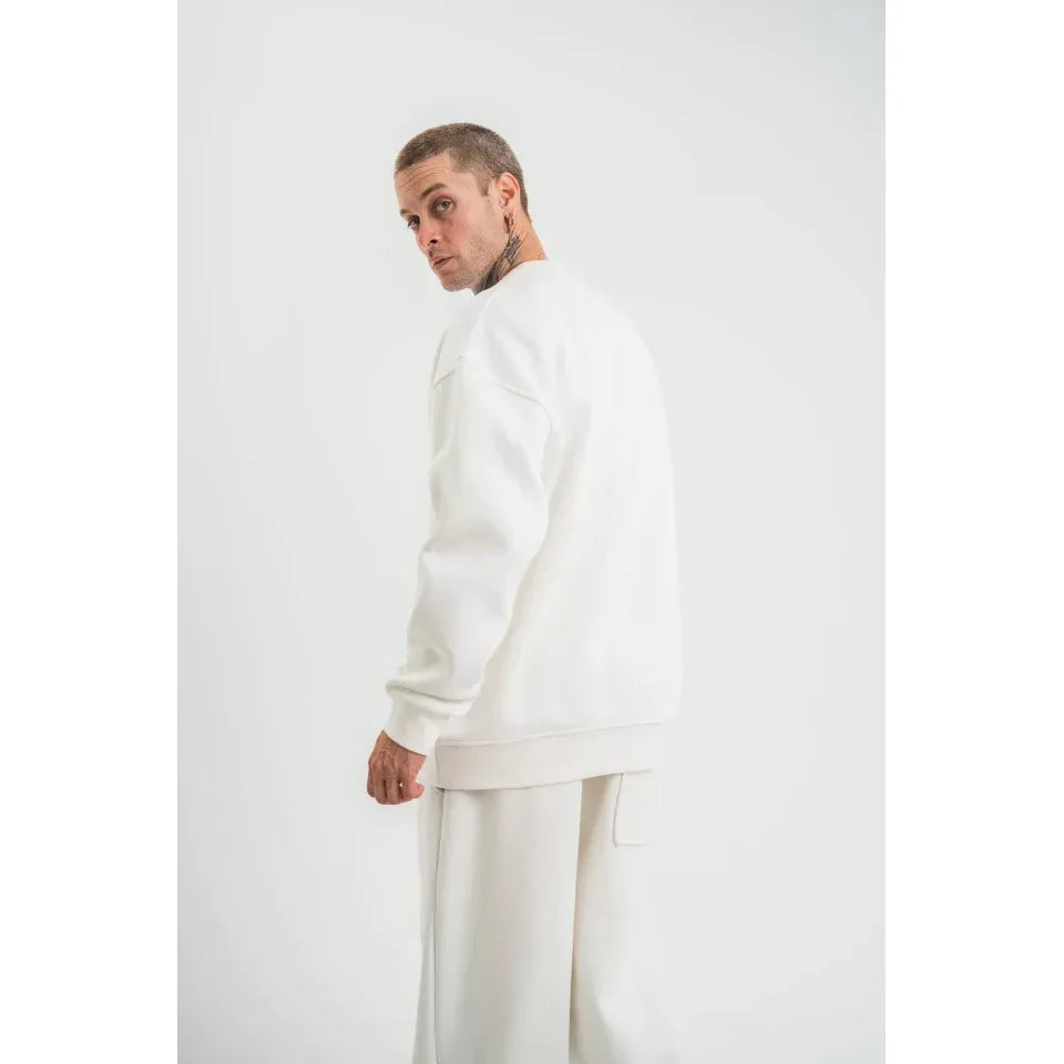 Uzun Kol Bisiklet Yaka Basic SweatShirt - Beyaz