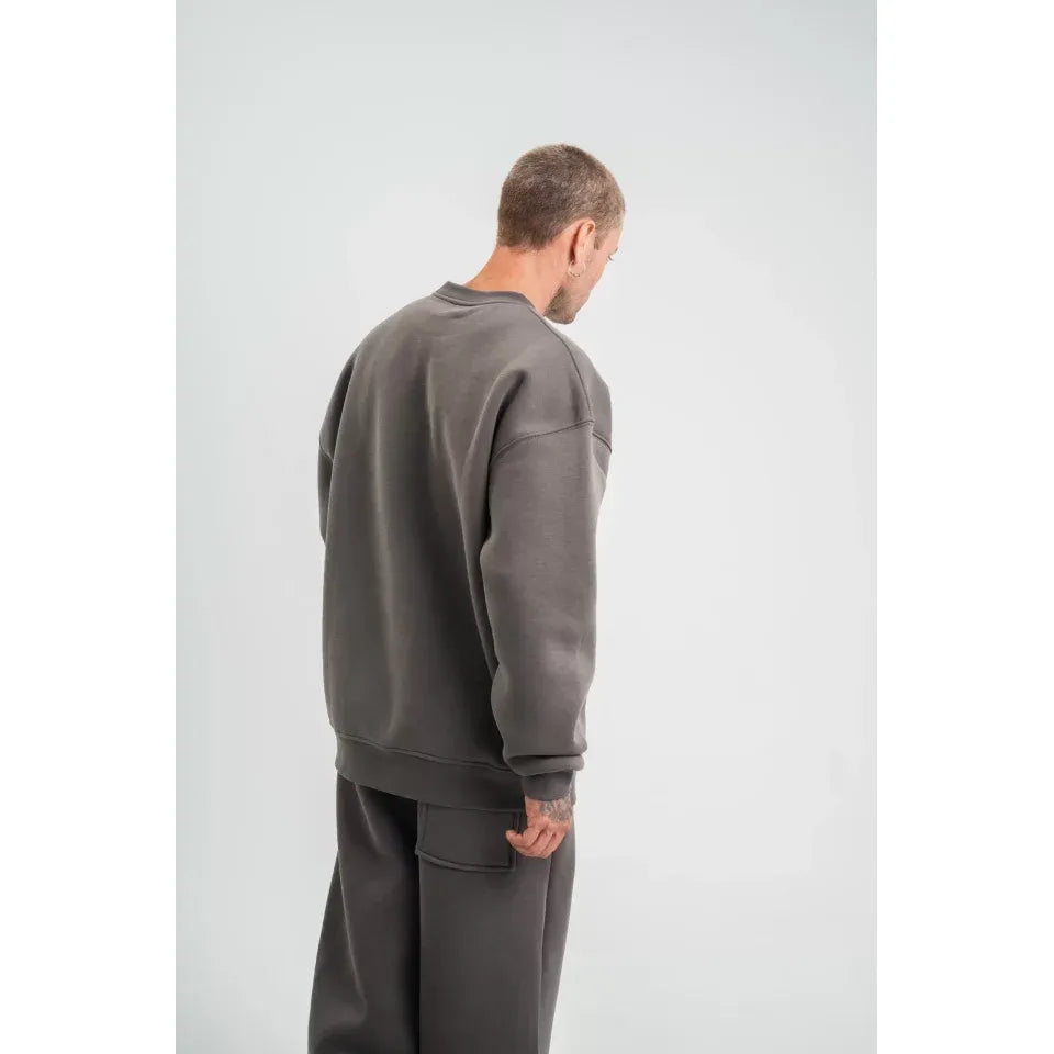 Uzun Kol Bisiklet Yaka Basic SweatShirt - Füme