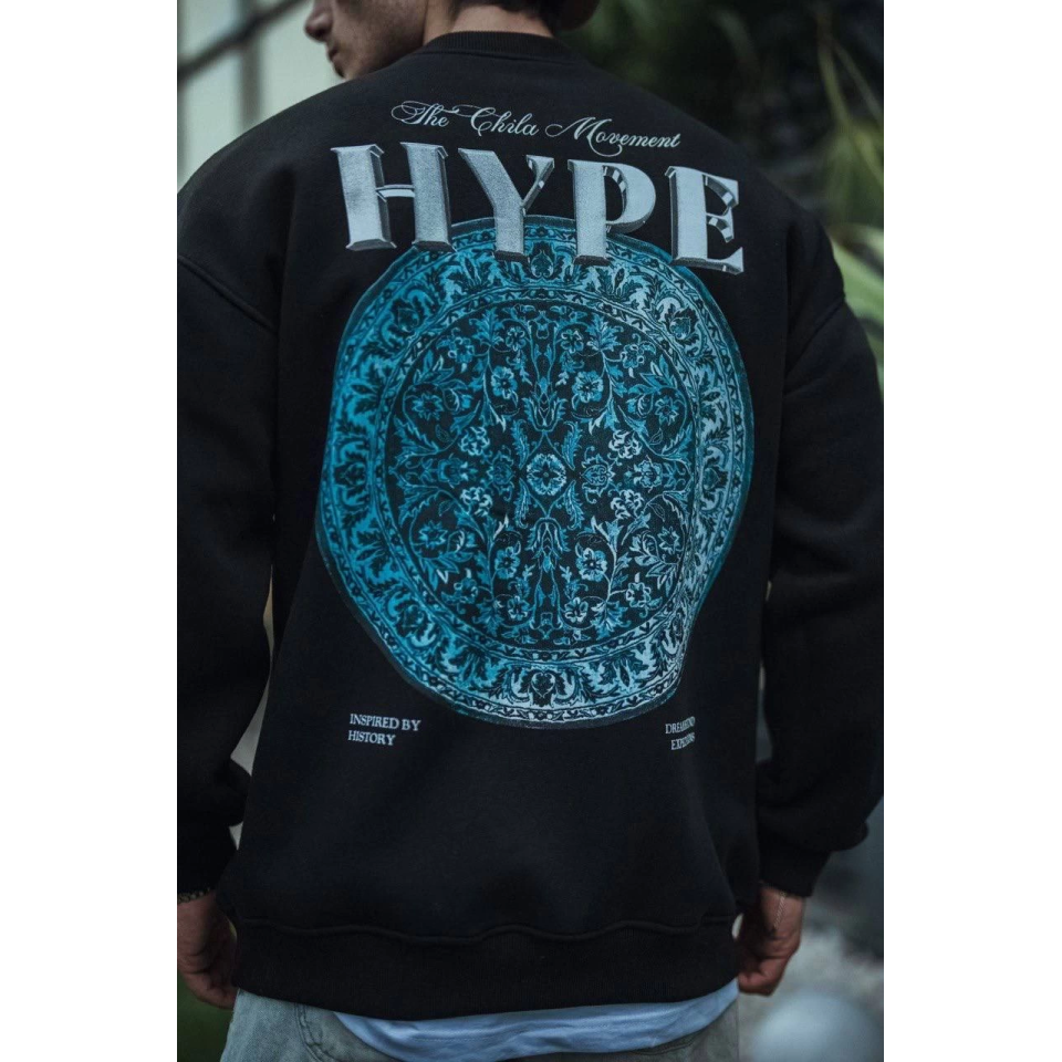Üç İplik Bisiklet Yaka Baskılı SweatShirt - Siyah