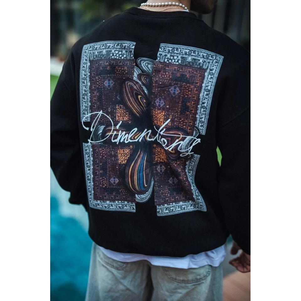 Uzun Kol Bisiklet Yaka Ön Ve Arka Baskılı SweatShirt - Siyah