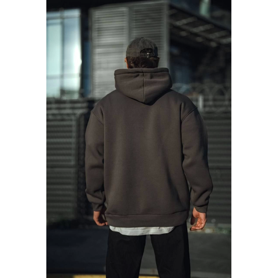 Üç İplik Penye Kapşonlu Basic SweatShirt - Antrasit