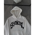 Kışlık Kapşonlu Baskılı Oversize SweatShirt- Beyaz
