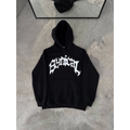 Kışlık Kapşonlu Baskılı Oversize SweatShirt- Siyah