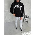 Unisex Üç İplik Kapşonlu Baskılı SweatShirt - Siyah