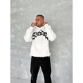 Unisex Üç İplik Kapşonlu Baskılı SweatShirt - Beyaz
