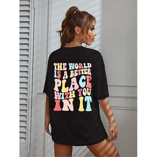 Bisiklet Yaka Baskılı T-shirt - Siyah